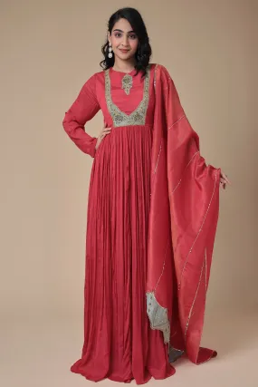 Anarkali Chinon Gown with Embroidered work