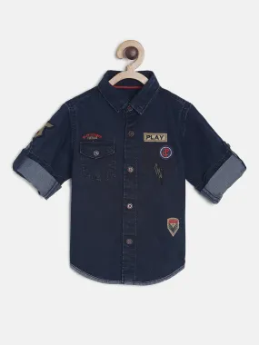 Boys Regular Fit Dark Blue Denim Casual Shirt