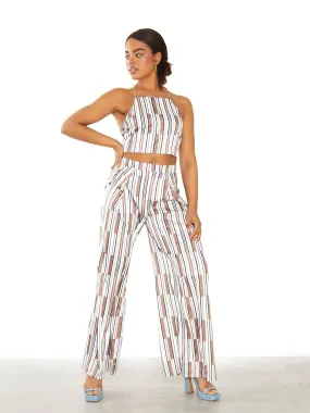 Brown Blue Stripe Tie Back Crop Top