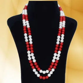 Imeora Metallic Red And White 8mm Double Line Shell Pearl Necklace