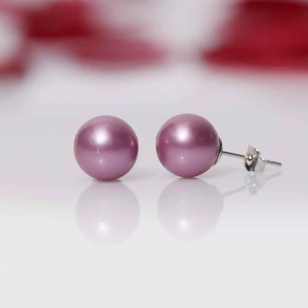 Imeora Purple 8mm Shell Pearl Necklace with 10mm Purple Studs