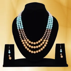 Imeora Tripple Line MultiShaded Graduation Pearl Necklace Set