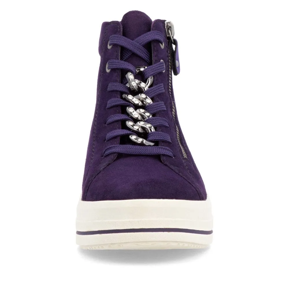 Remonte Ladies Suede Aubergine Lace Up Ankle Boots D1C70-30