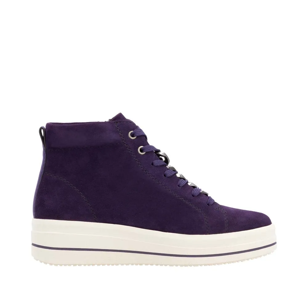 Remonte Ladies Suede Aubergine Lace Up Ankle Boots D1C70-30