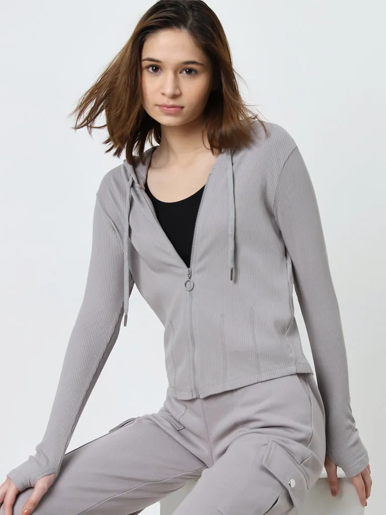 Studiofit Grey Ribbed Cotton Blend Jacket