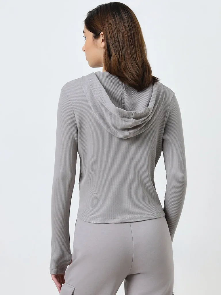 Studiofit Grey Ribbed Cotton Blend Jacket