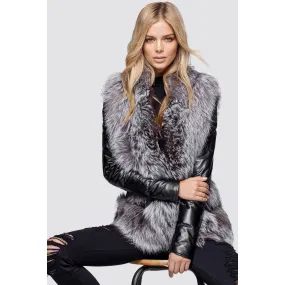 Women's Nicole Benisti Leather and Fur Jacket - Black/Silver