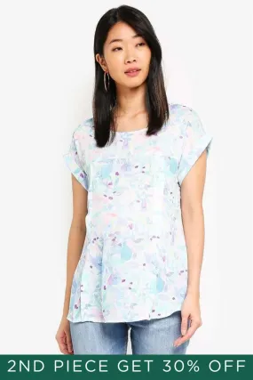 Woven Short Sleeve Clarisa Back Bow Nursing Top Waterprint